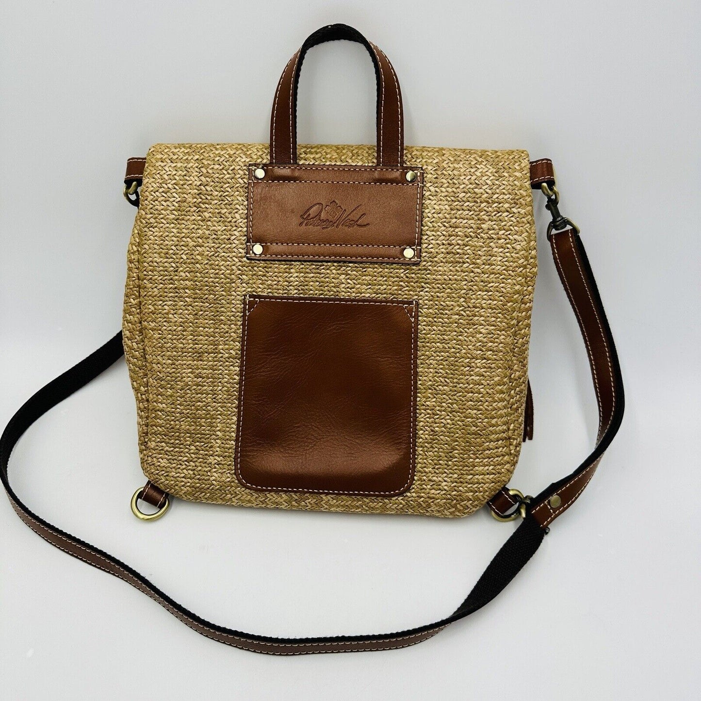 Patricia Nash Women's Purse Luzille Backpack Natural Woven Bag Handle Textured