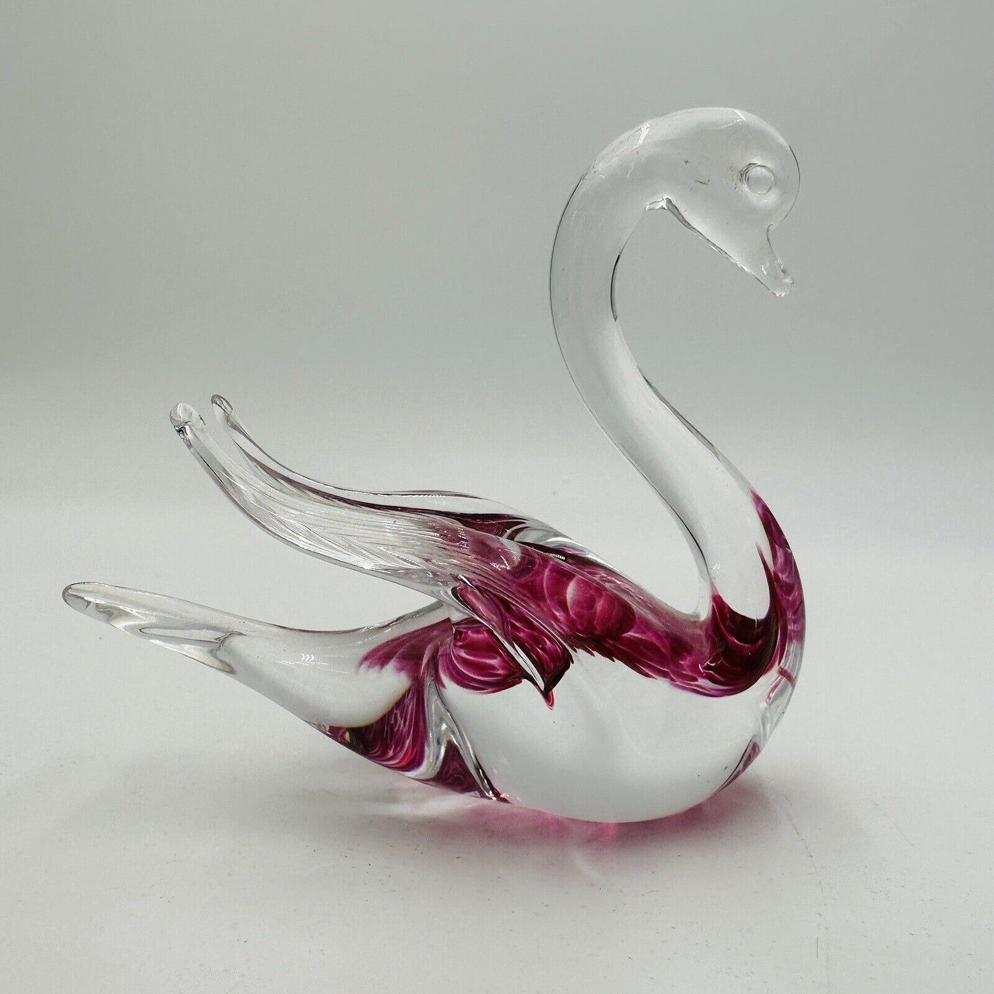 Vintage Swedish Granna Glass Art Pink Swan 5” Figurine Hand Blown Hand Made