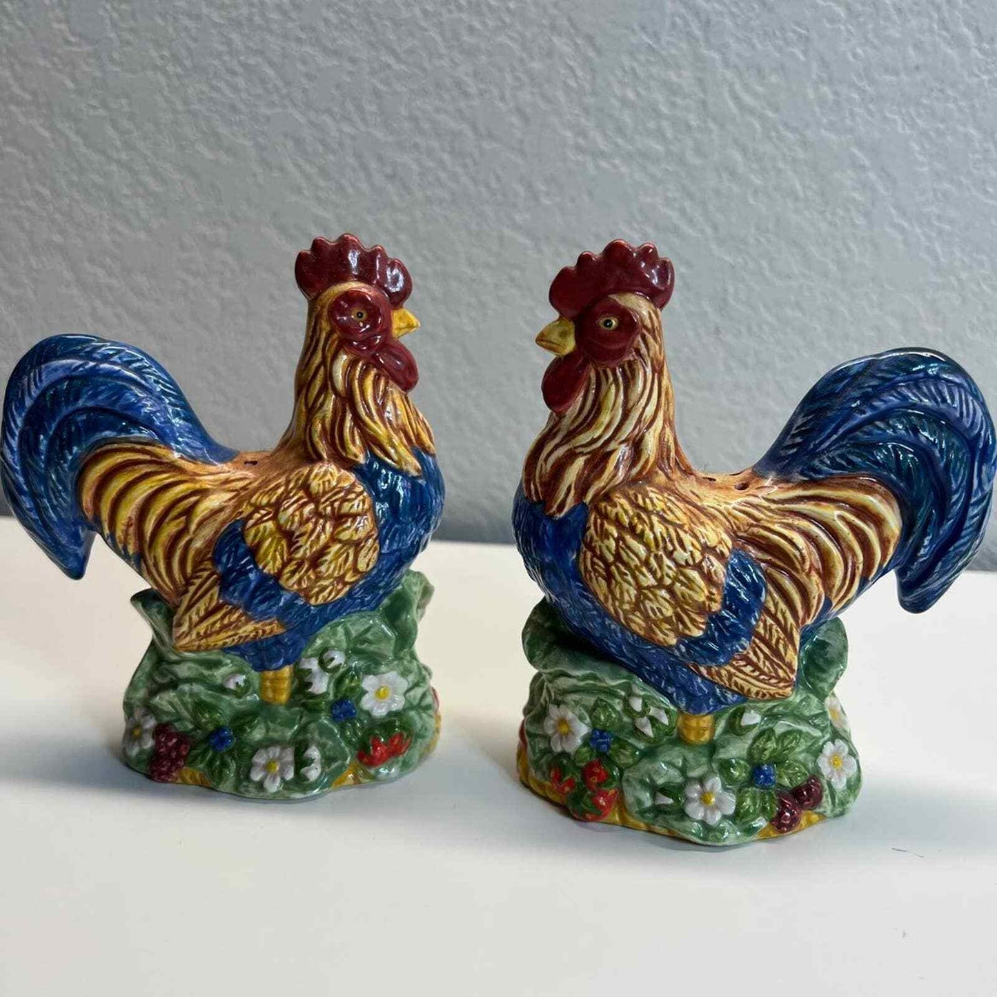 Burton and Burton Roosters Salt And Pepper Shakers 4.5" Hand Painted Ceramic
