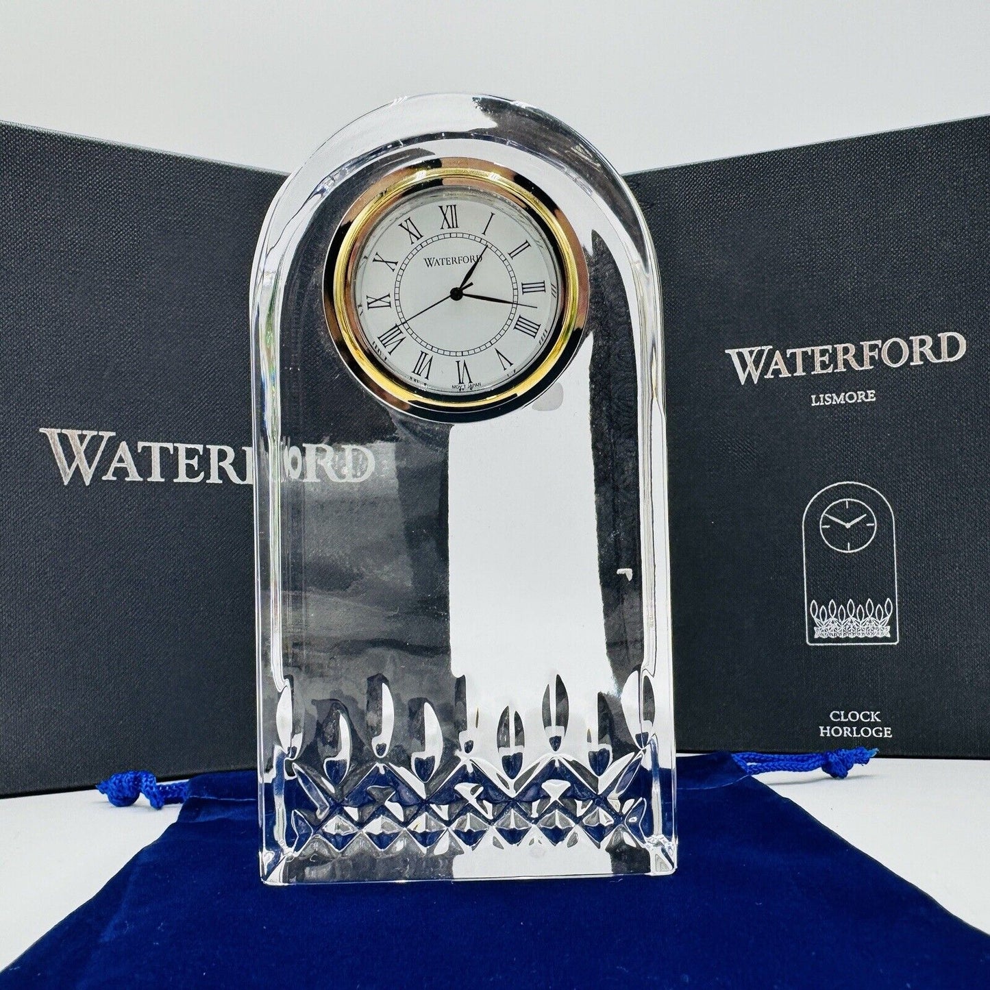 Waterford Desk Shelf Clock Crystal Lismore Essence 5in Lead #154191 Boxed COA