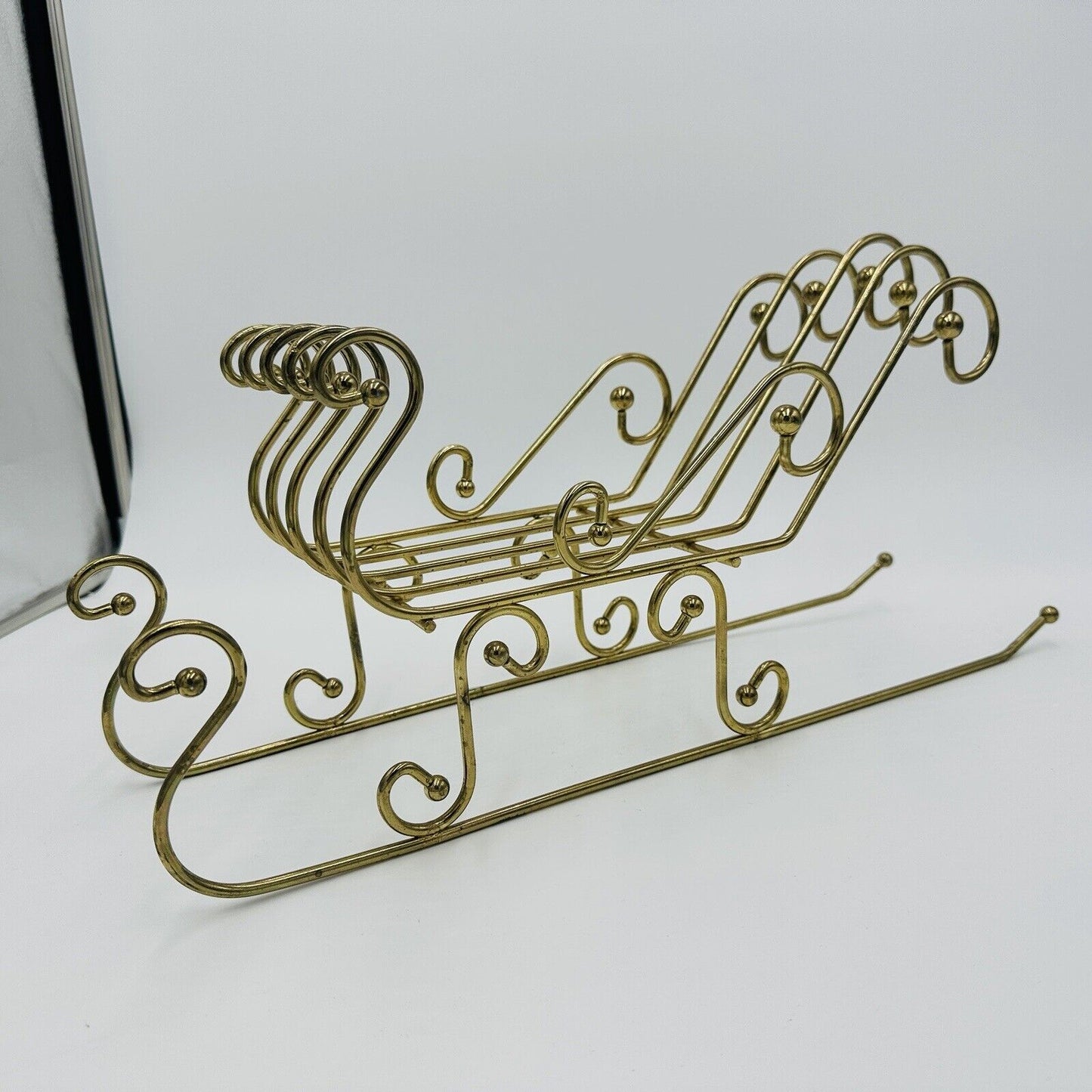 Brass Sleigh Candle Holder Openwork Scroll Design Christmas Decor Centerpiece