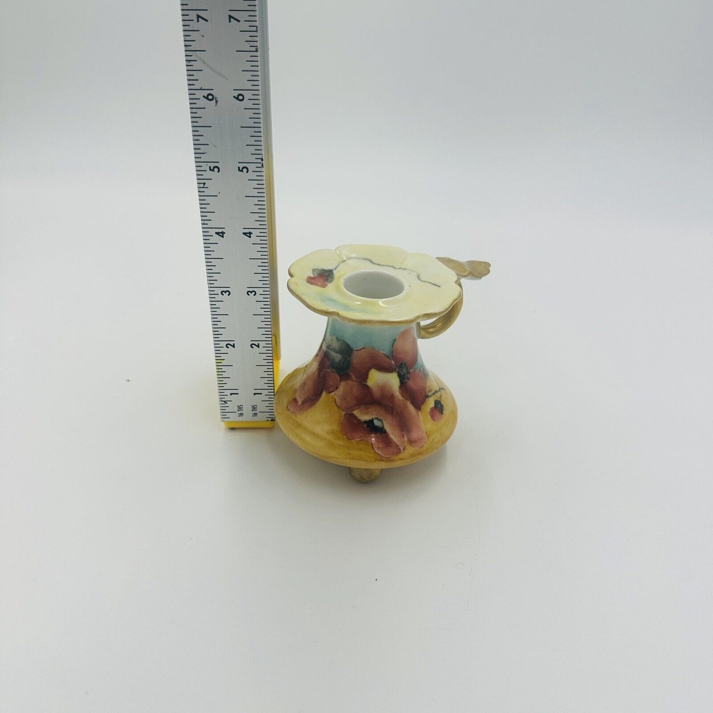 Antique Vienna Austria 1907 Hand Painted poppies Footed Candleholder Holder