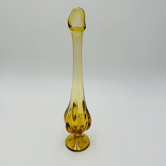 Viking Art Glass Vase Petal Amber Swung Mid Century 12.5” Vintage Large Decor