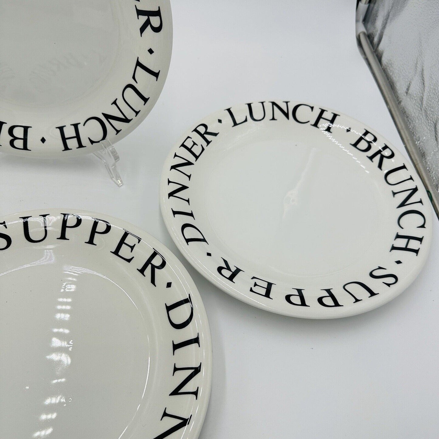 Quadrifoglio 10” White Black Lettering Lunch Brunch Supper Dinner Plates Italy