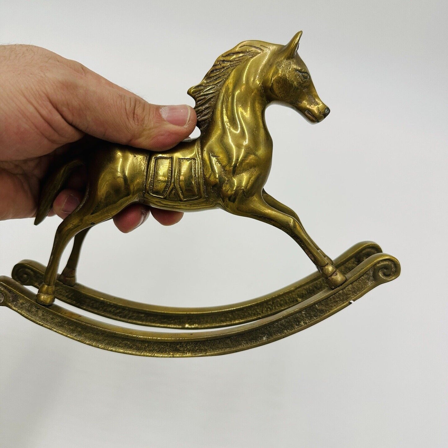 Vintage Solid Brass Rocking Horse Figurine Tail Down Paperweight sculpture