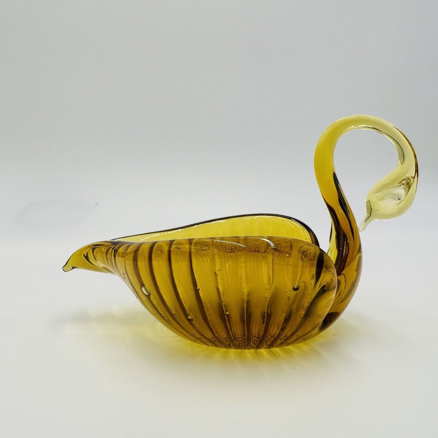 Swan Bowl Vintage Art Glass Figurine Amber Orange Candy Dish Decorative