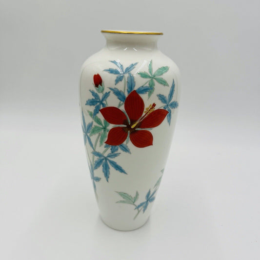 Noritake china Nippon toki kaisha vase with habiscus floral porcelain 8.5”