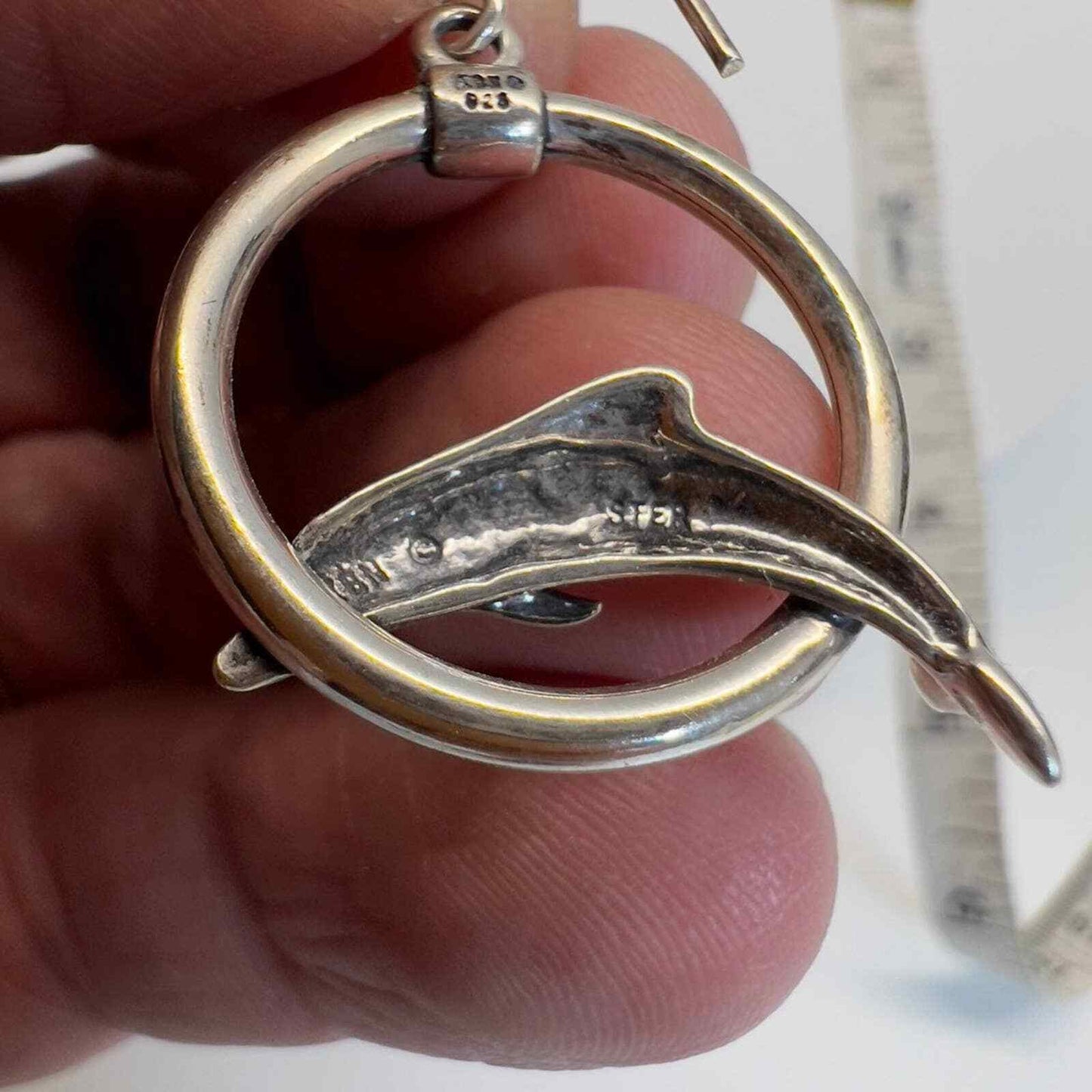 Earrings Dolphin Dangle Hoop  Sterling Silver  - 3/4" Women Fine Jewelry