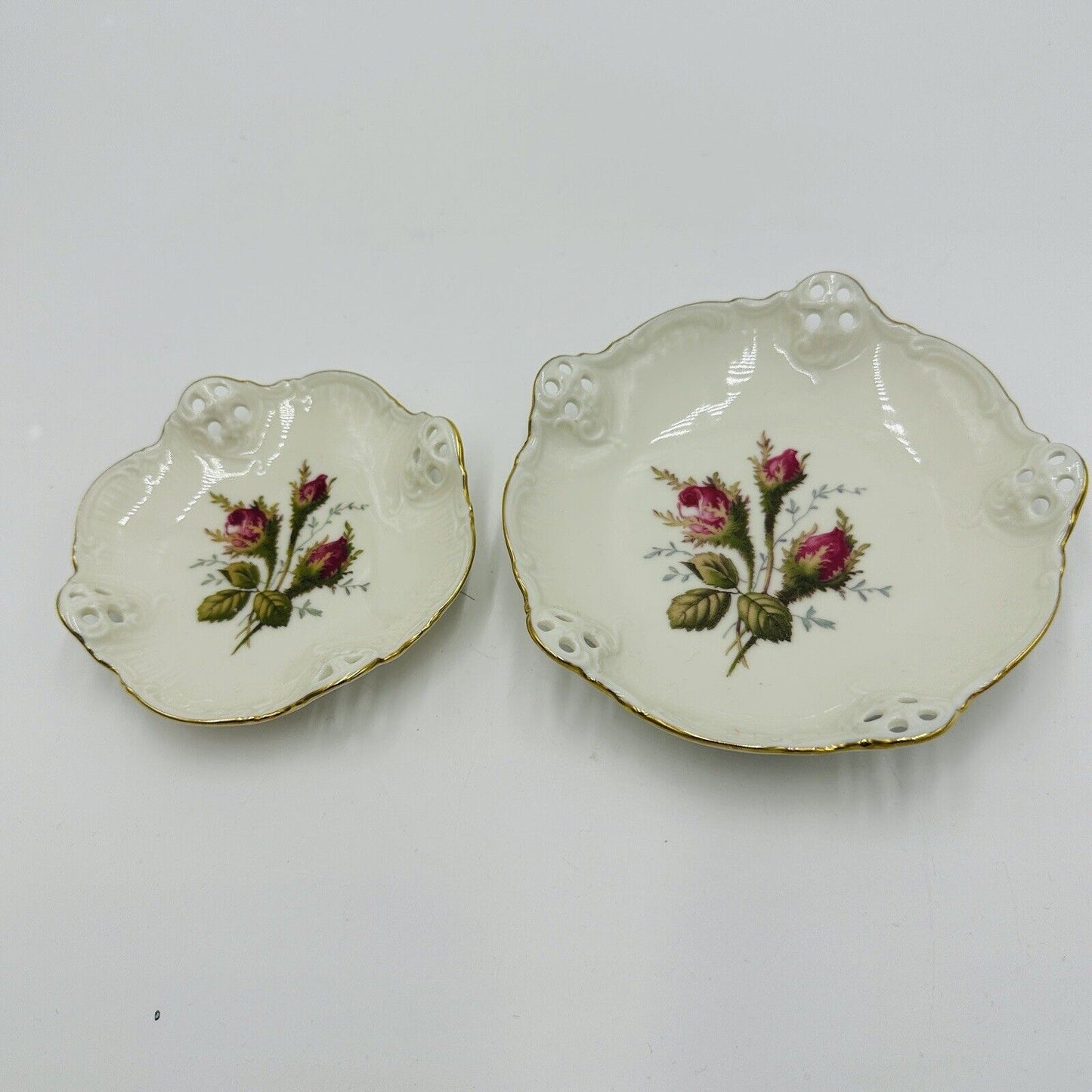Rosenthal Moliere Moss Rose 4" Pierced Porcelain candy dishes floral