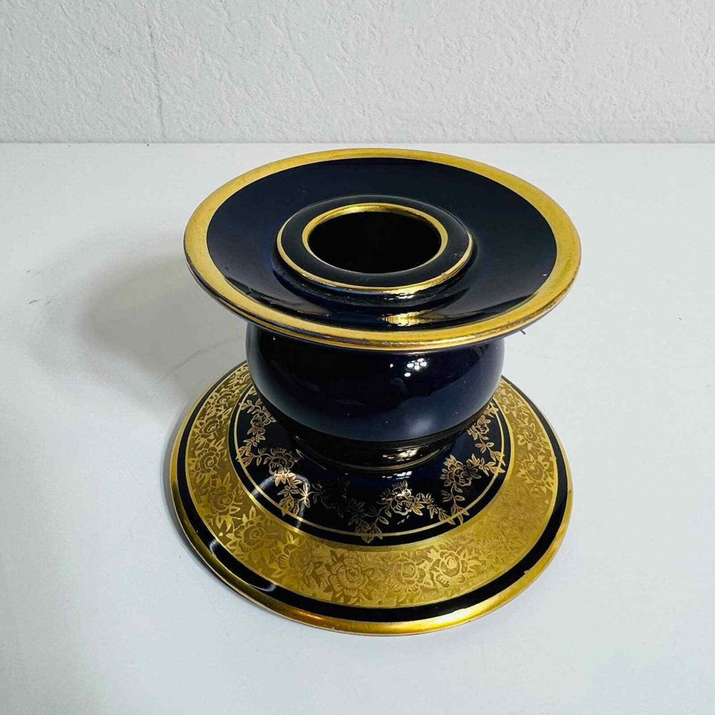 Lindner Kueps Vase Candle Holder Bavaria Blue Cobalt Set Germany Home Decor