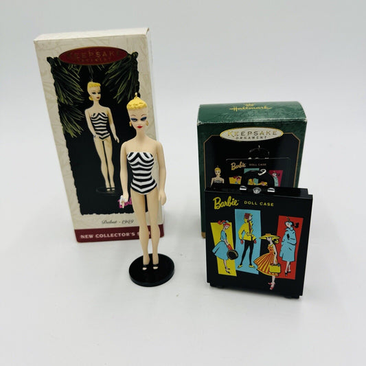 Rare Hallmark Barbie Debut 1959 & Travel Case + Barbie Miniature Ornaments