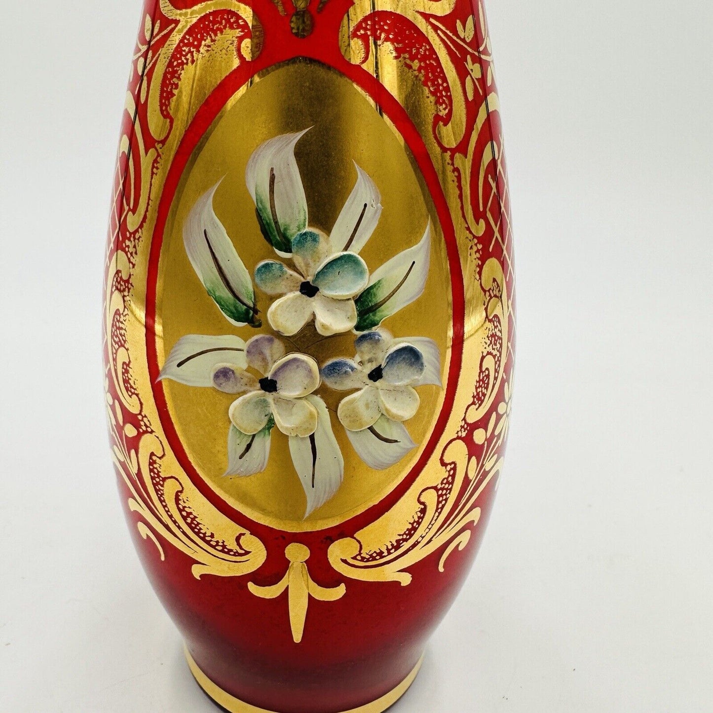 Moser Bohemia Glass Red Bud Vase With gold Overlay Vintage 9 in Home Decor